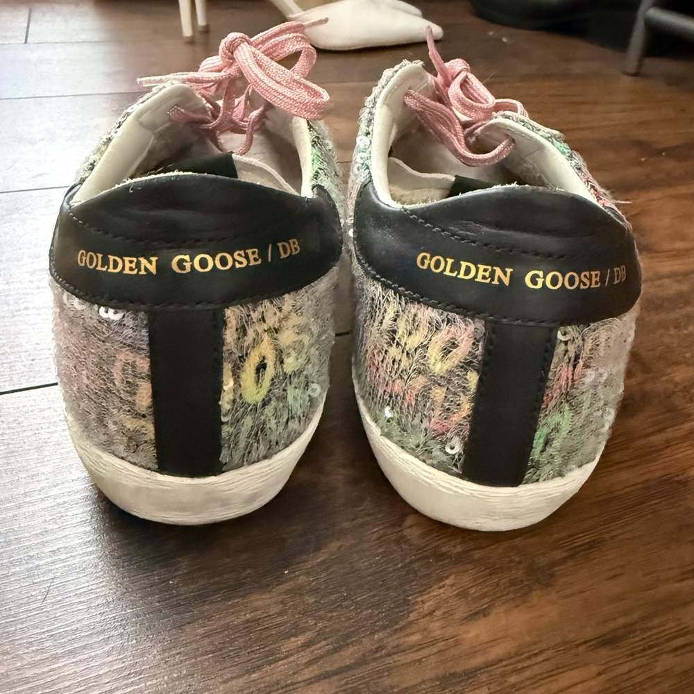 Golden Goose Multicolor Sequin Cheetah Sneakers with Pink Laces - Picture 4 of 5